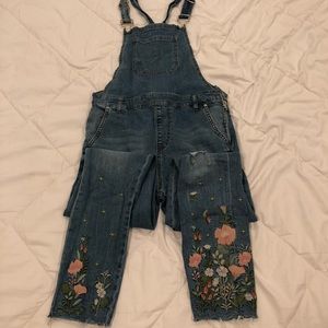 Forever 21 embroidered long jean overalls